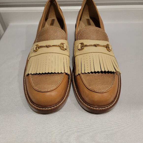 Sam Edelman Loafers Women's Leather Sz 9.5 Slip On Shoes Tan Fringe Gold - Picture 7 of 12